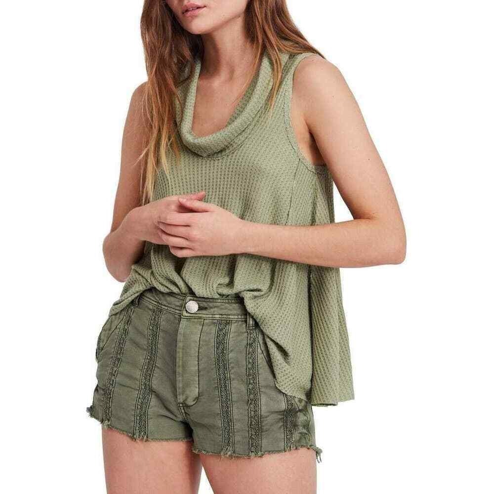Free People We The Free Green Swing‎ It Thermal Cowl Neck Top XS Boho Coastal